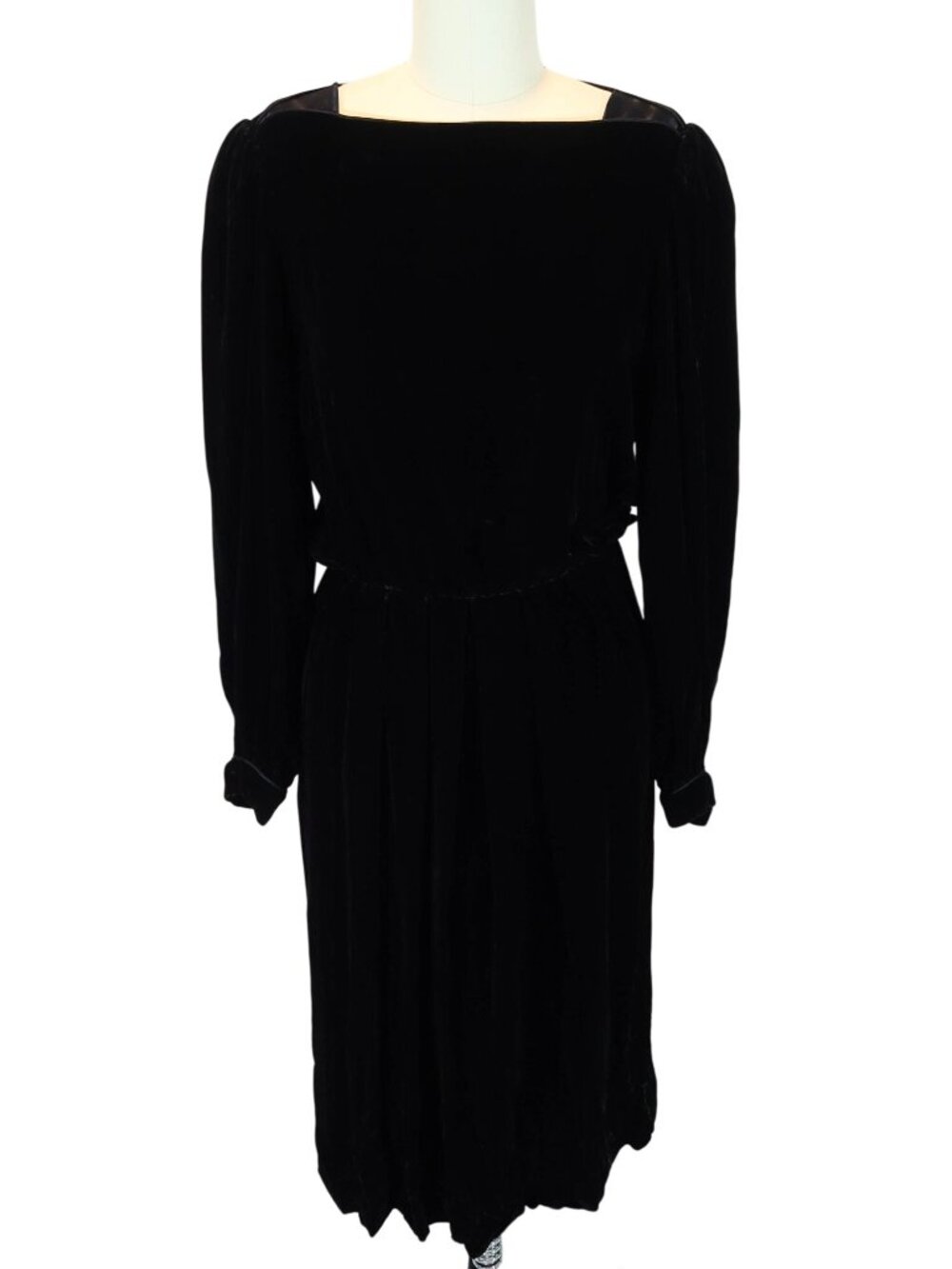 Vintage Silk Blend Velvet Long Sleeve Midi Dress Size 2 Whimsigoth Victorian
